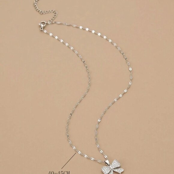 Full Rhinestone Bowknot Stainless Steel Women's Pendant Necklace - Picture 5 of 8